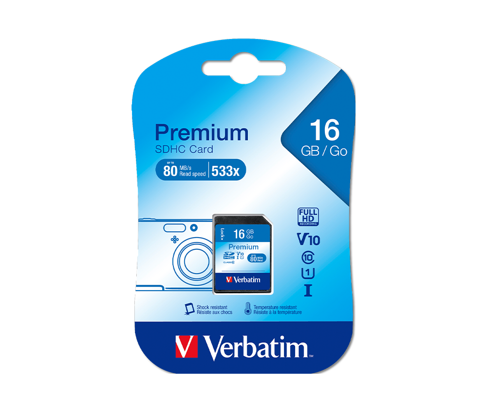 VERBATIM 43962 - 16GB 80MB/S PREMIUM U1 SDHC SD CARD CLASS 10